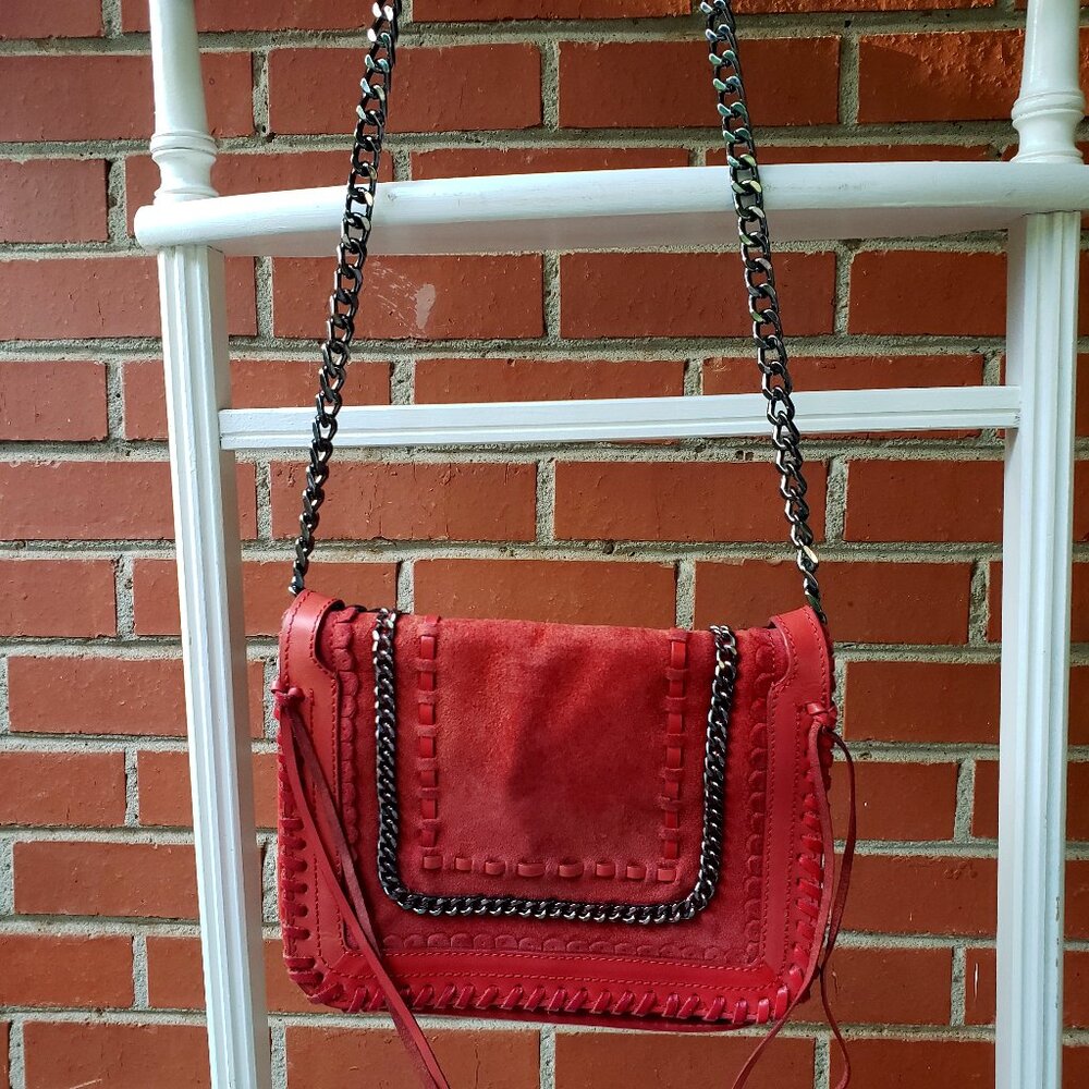 EUC ZARA WOMAN red suede leather adjustable chain strap in rogue red (OS)